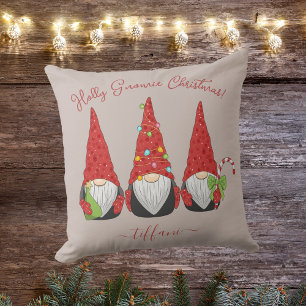 Custom Holly Gnomie Christmas Festive Gnomes Pink Cushion