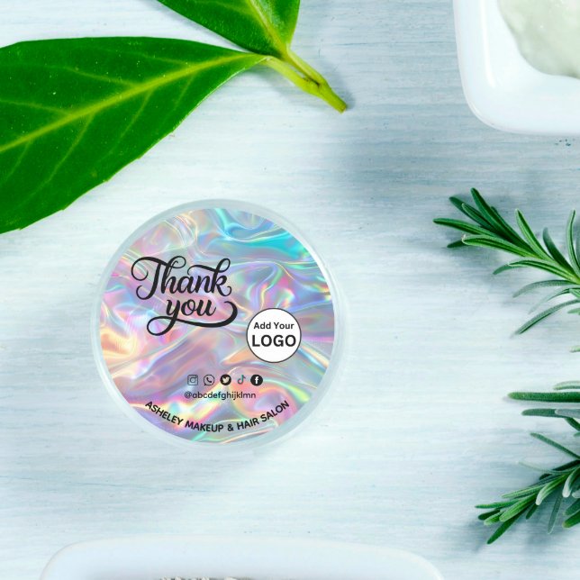 Custom Holograph Logo Name Social Thank You  Classic Round Sticker (Creator Uploaded)