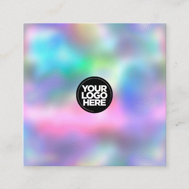 Custom holographic iridescent logo artists square business card (Front)