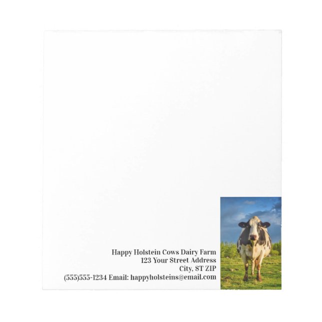 Custom Holstein Cow Business Notepad (Front)