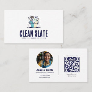Custom Home Cleaning Service QR Photo Employee Business Card
