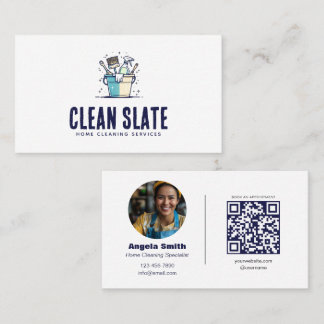 Custom Home Cleaning Service QR Photo Employee Business Card