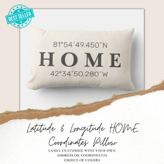 Custom Home Coordinates Throw Pillow | Ivory