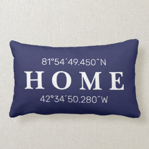 Custom Home Coordinates Throw Pillow Navy