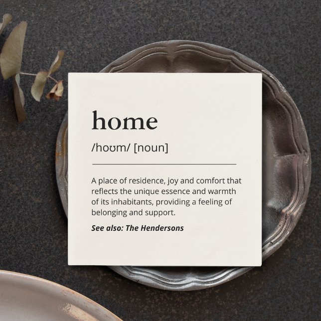 Custom Home Definition Family Name Housewarming Napkin (Creator Uploaded)