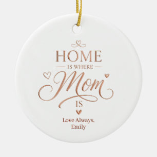 Custom Home Is Where Mum Is Rose Gold Typography Ceramic Tree Decoration