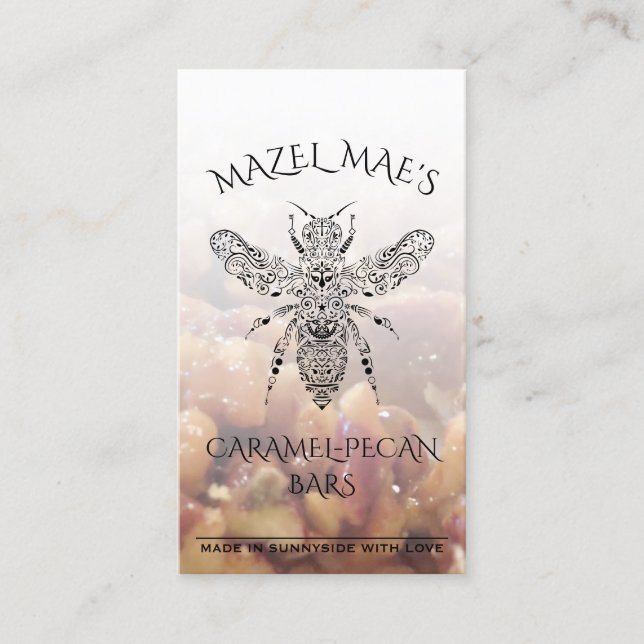 Custom Homemade Caramel-Pecan Bars HoneyBee Recipe Business Card (Front)