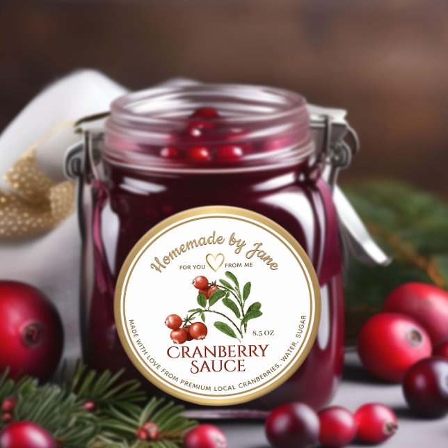 Custom Homemade CRANBERRY Sauce Heart Gold Frame Classic Round Sticker (Creator Uploaded)