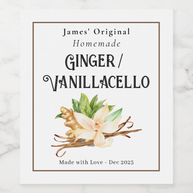 Custom Homemade Ginger/Vanillacello Label (Single Label)