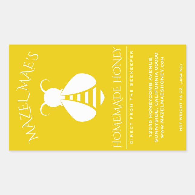 Custom Homemade Honey Bee Labels (Front)