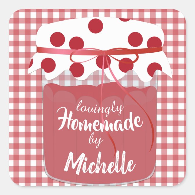 Custom Homemade Jam and Gingham Square Sticker (Front)