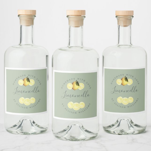 Custom Homemade Laurel Green Limoncello Label  (Bottles)