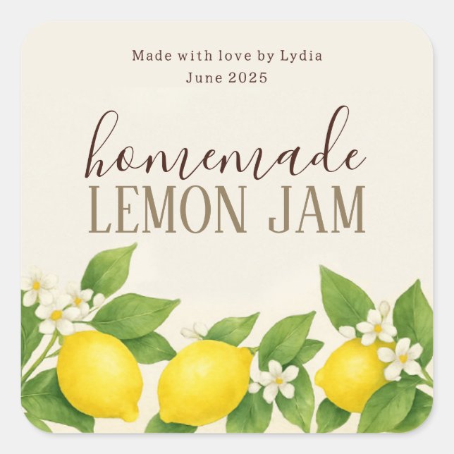 Custom Homemade Lemon Jam Label (Front)