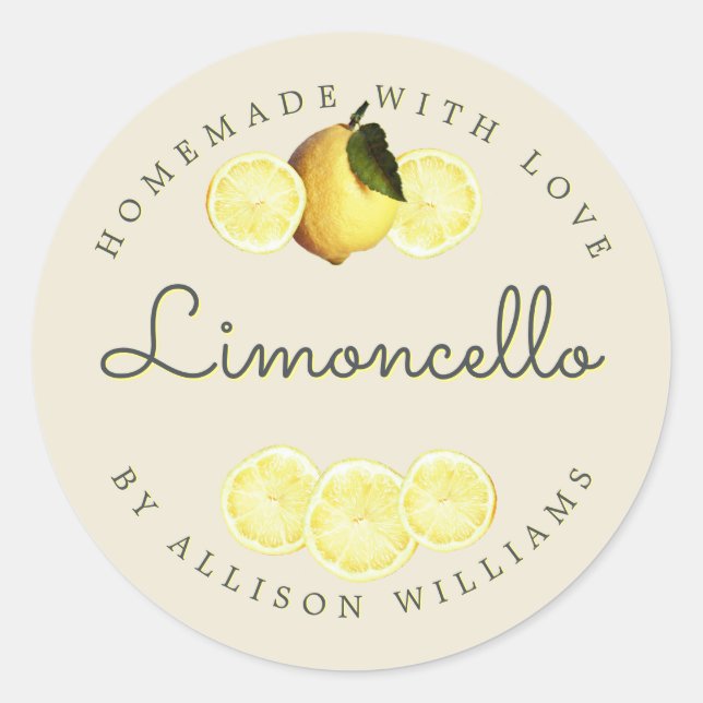 Custom Homemade Limoncello Antique White Classic Round Sticker (Front)