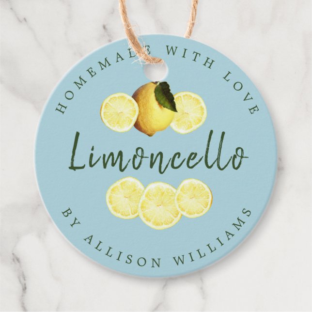 Custom Homemade Limoncello Blue Favour Tags (Front)
