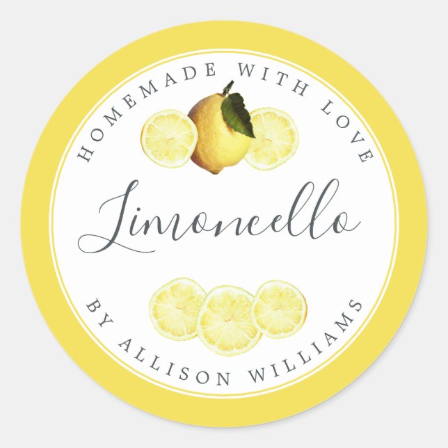 Custom Homemade Limoncello Label Bright Yellow (Front)