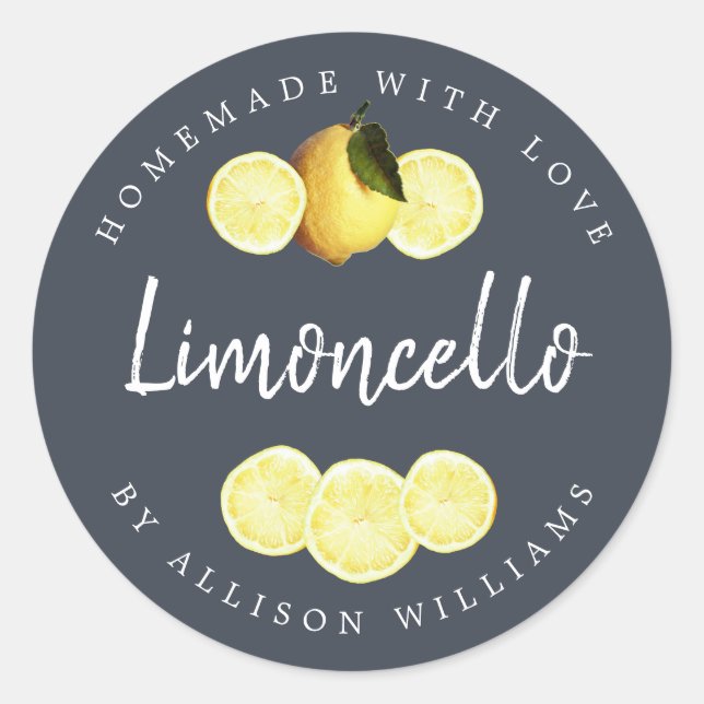 Custom Homemade Limoncello Label Dark Blue (Front)