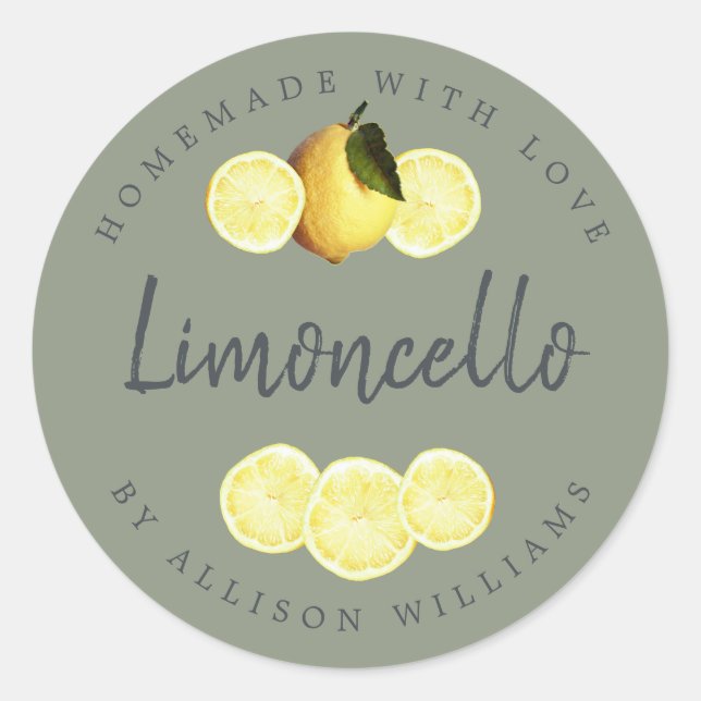 Custom Homemade Limoncello Label Sage Green (Front)