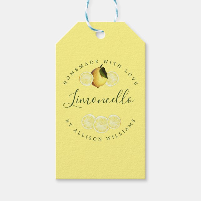 Custom Homemade Limoncello Yellow Gift Tags (Front)