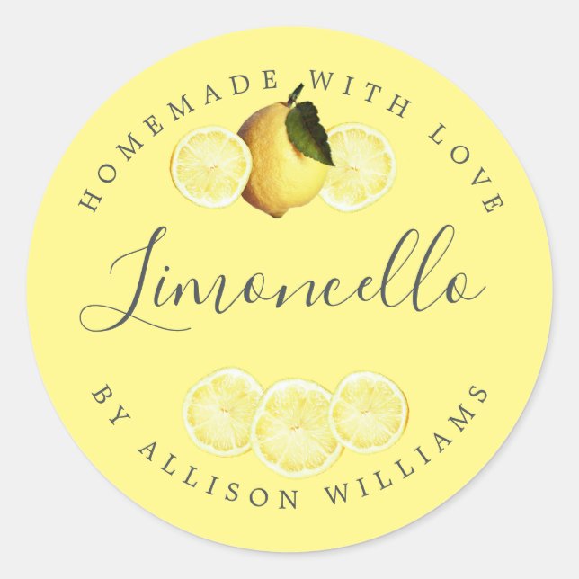 Custom Homemade Limoncello Yellow Label (Front)