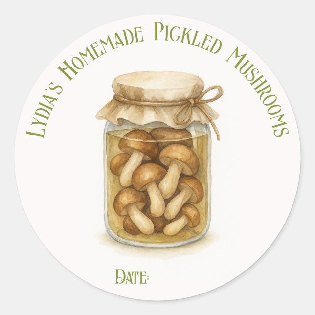 Custom Homemade Pickled Mushrooms Classic Round Sticker (Front)