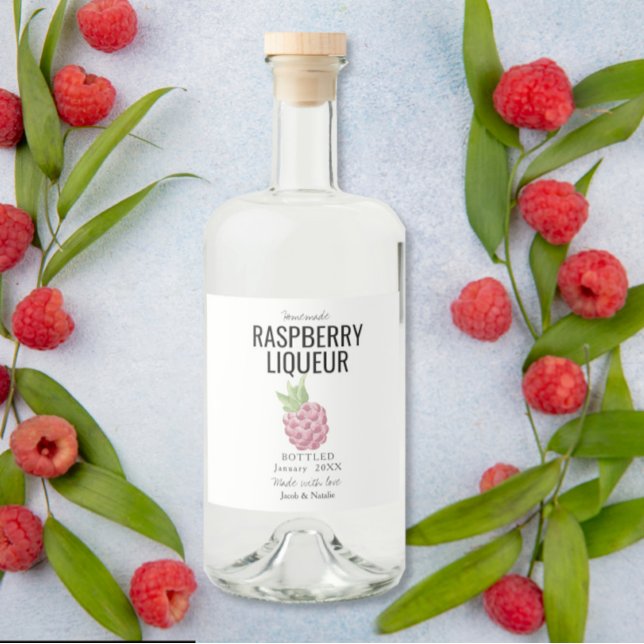 custom homemade raspberry liquor wedding favour bottle label (Creator Uploaded)