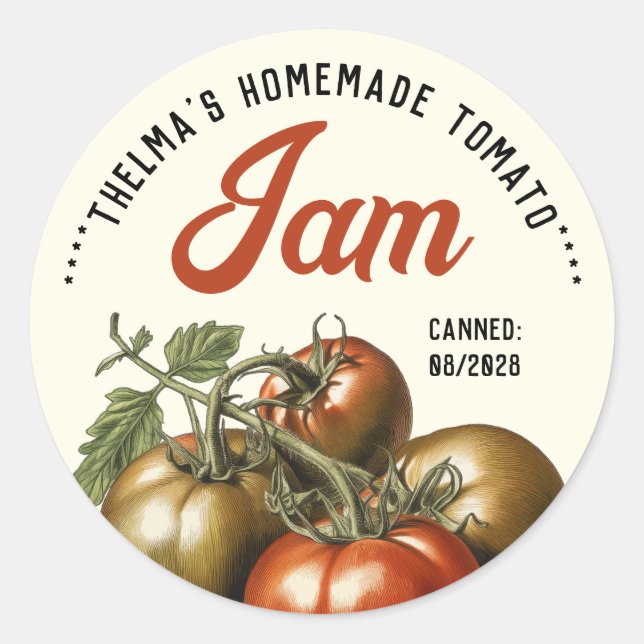 Custom Homemade Tomato Jam preserve  Classic Round Sticker (Front)