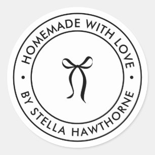 Custom Homemade With Love Bow Classic Round Sticker