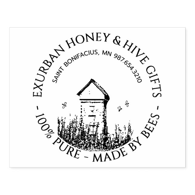 Custom Honey Apiary Stamp with Hive and Bees  (Imprint)