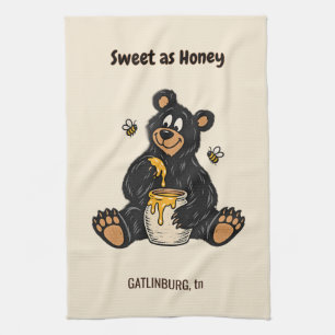 Custom Honey Bear Woodland Cabin Humour Tea Towel