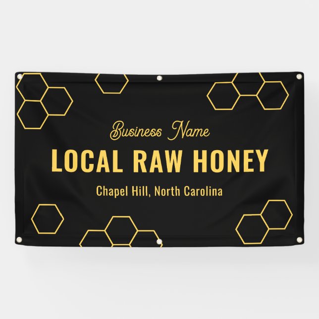 Custom Honey Bee Farmers Market Yellow and Black Banner (Horizontal)