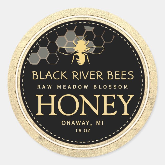 Custom Honeycomb Bee Raw Honey Yellow Border Classic Round Sticker (Front)