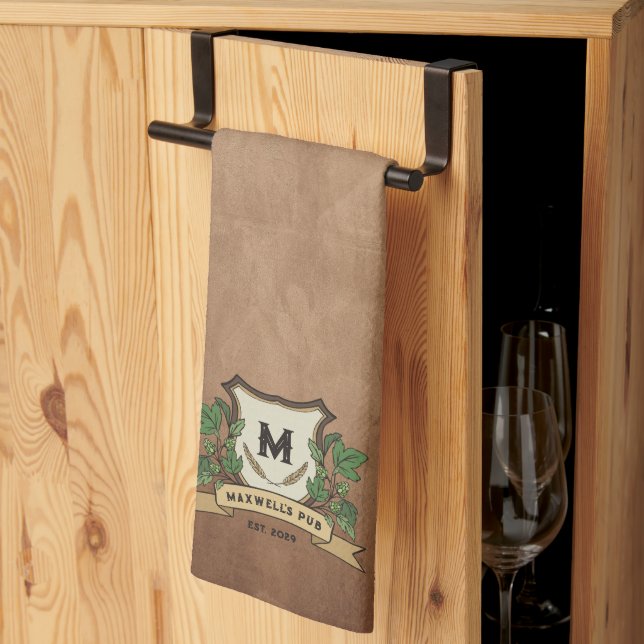 Custom Hops Barley Monogram Weathered Your Pub  Tea Towel (Thirds Fold)