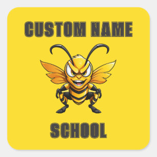 CUSTOM Hornets Bees Mascot Yellow - Team School Square Sticker