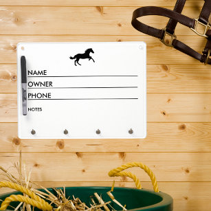 Custom Horse Name Equestrian Care Feeding Stall Dry Erase Board With Key Ring Holder