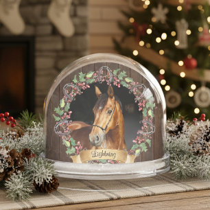 Custom Horse Photo Rustic Christmas Snowglobe