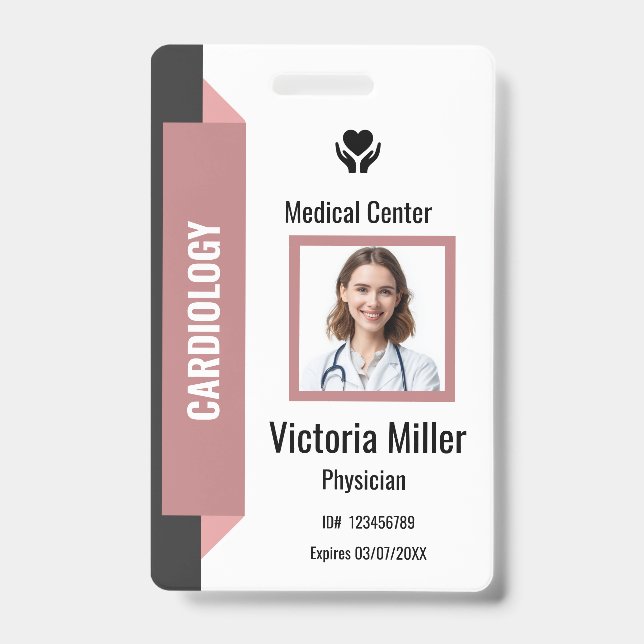 Custom Hospital Employee ID  Logo & Photo | Pink Badge (Front)