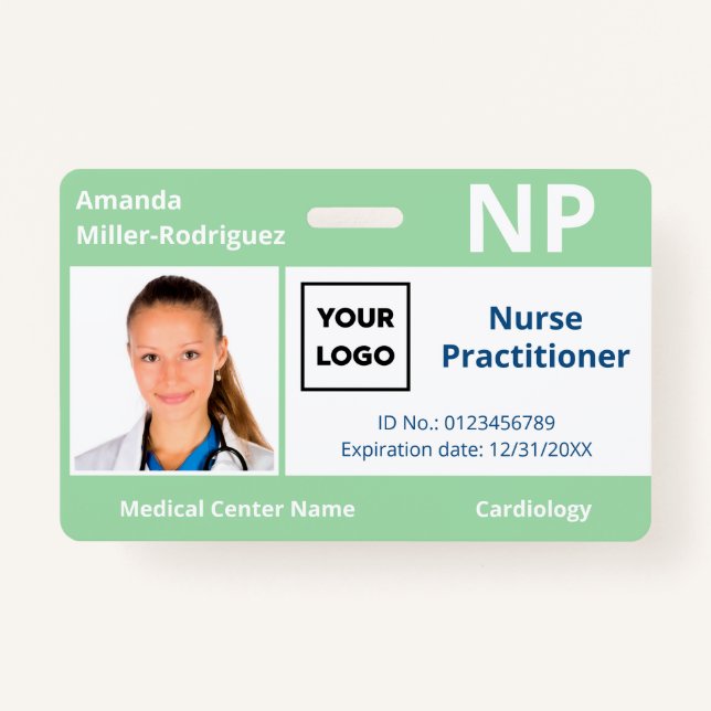 Custom Hospital Employee Logo Light Green Photo ID ID Badge (Front)