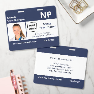 Custom Hospital Employee Logo Navy Blue Photo ID Badge