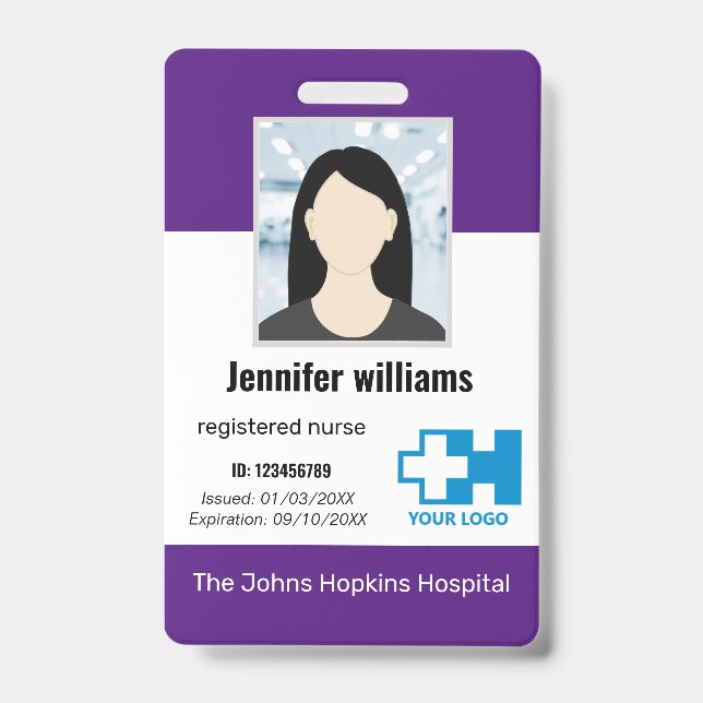 Custom Hospital Employee Logo & Photo & BarCode ID Badge (Front)