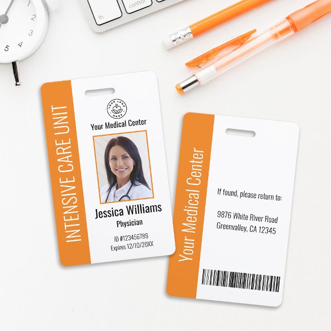 Custom Hospital Employee Logo Photo Orange ID Badge (Creator Uploaded)