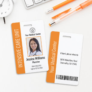 Custom Hospital Employee Logo Photo Orange ID ID Badge