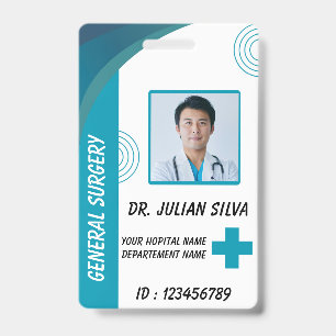 Custom Hospital Logo Employee Photo Blue ID Badge