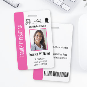 Custom Hospital Medical Employee Photo Pink ID Bad ID Badge