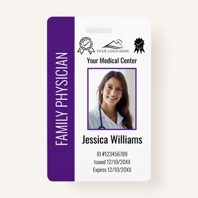 Custom Hospital Medical Employee Photo Purple ID ID Badge (Front)