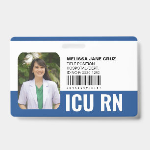 Custom Hospital Medical Staff Nurse Doctor Blue ID Badge
