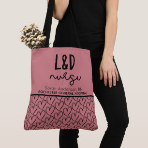 Custom Hospital name L and D nurse Heart Pattern   Tote Bag
