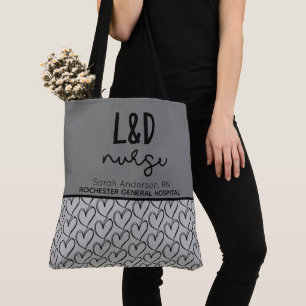 Custom Hospital name L and D nurse Heart Pattern   Tote Bag