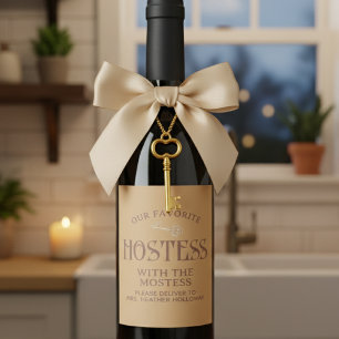 Custom Hostess with the Mostess Script Gift Wine Label