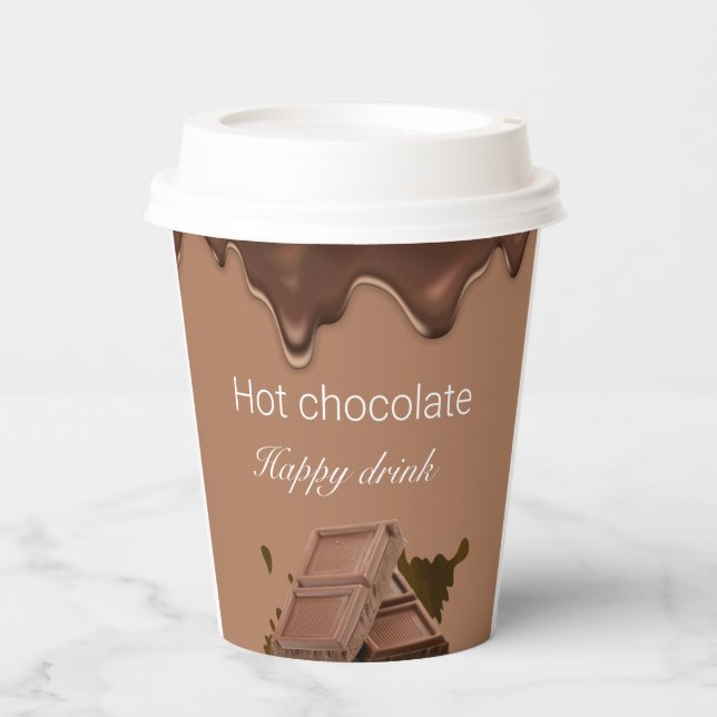Custom Hot chocolate Happy drink brown Paper Cups (Front)